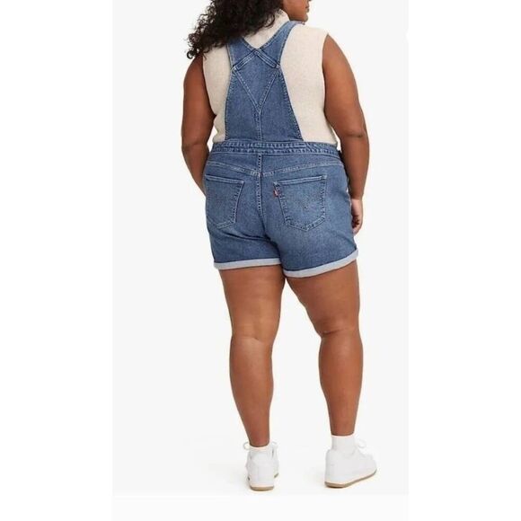 Levis Overalls Shortalls Womens 24W Plus Denim Vintage Shorts Jumpsuit New - Picture 2 of 3